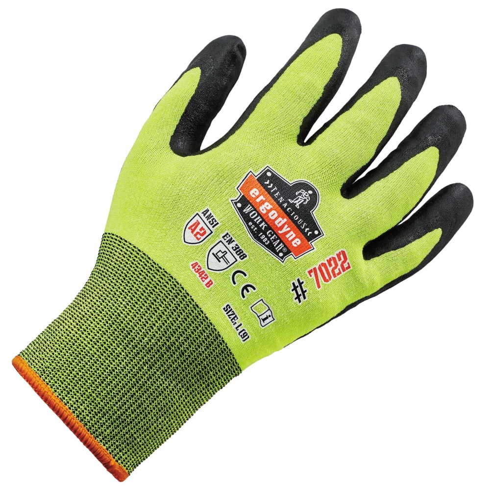 Ergodyne ProFlex 7022 Polyester Hi-Vis Nitrile-Coated Gloves, XL, Lime