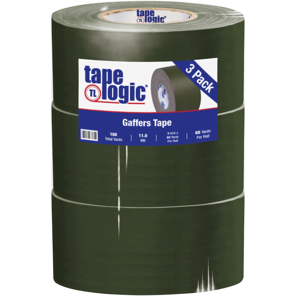 Tape Logic Gaffers Tape, 3in x 60 Yd., 11 Mil, Olive Green, Case Of 3 Rolls