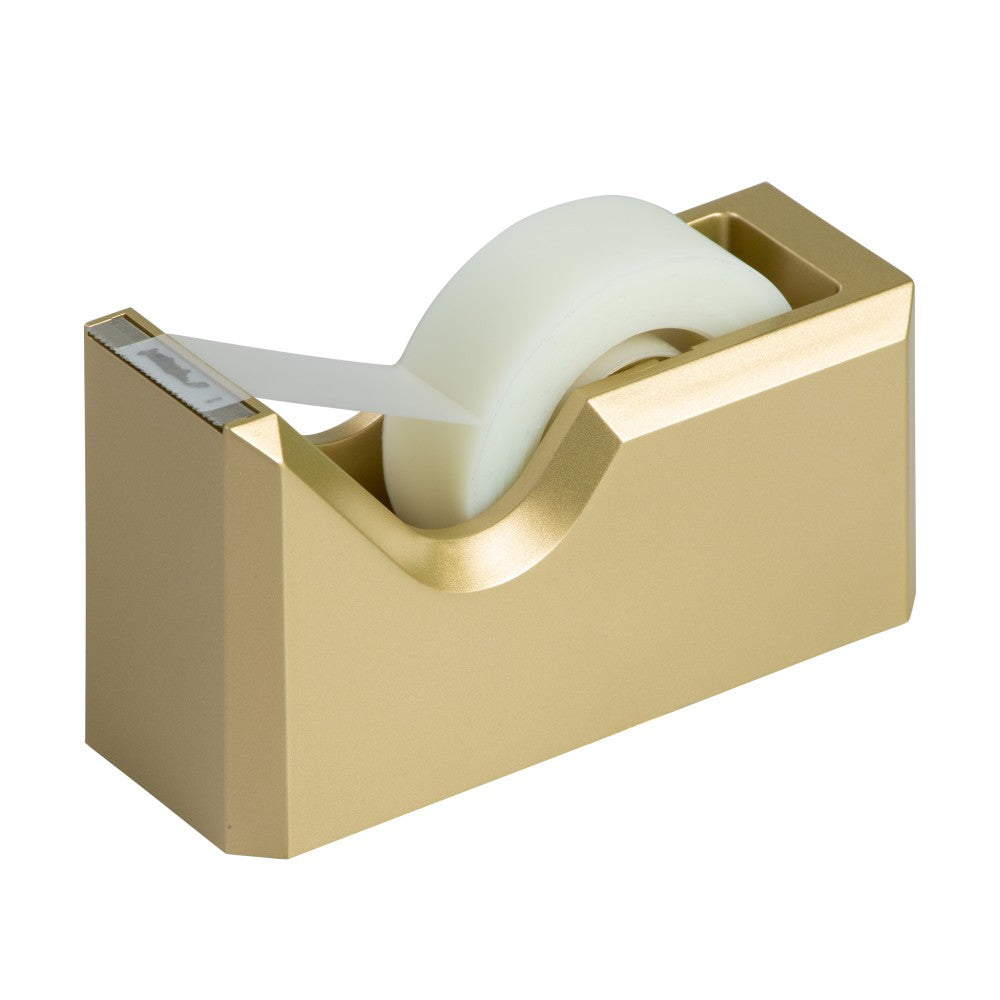 JAM Paper Plastic Tape Dispenser, 4-1/2inH x 2-1/2inW x 1-3/4inD, Gold