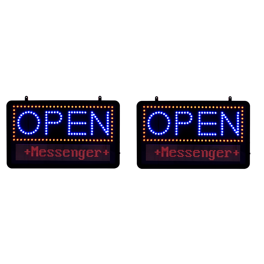 Alpine Industries LED Programmable Message Board Open Signs, 22-1/16inH x 13inW x 1-5/8inD, Black, Pack Of 2 Signs