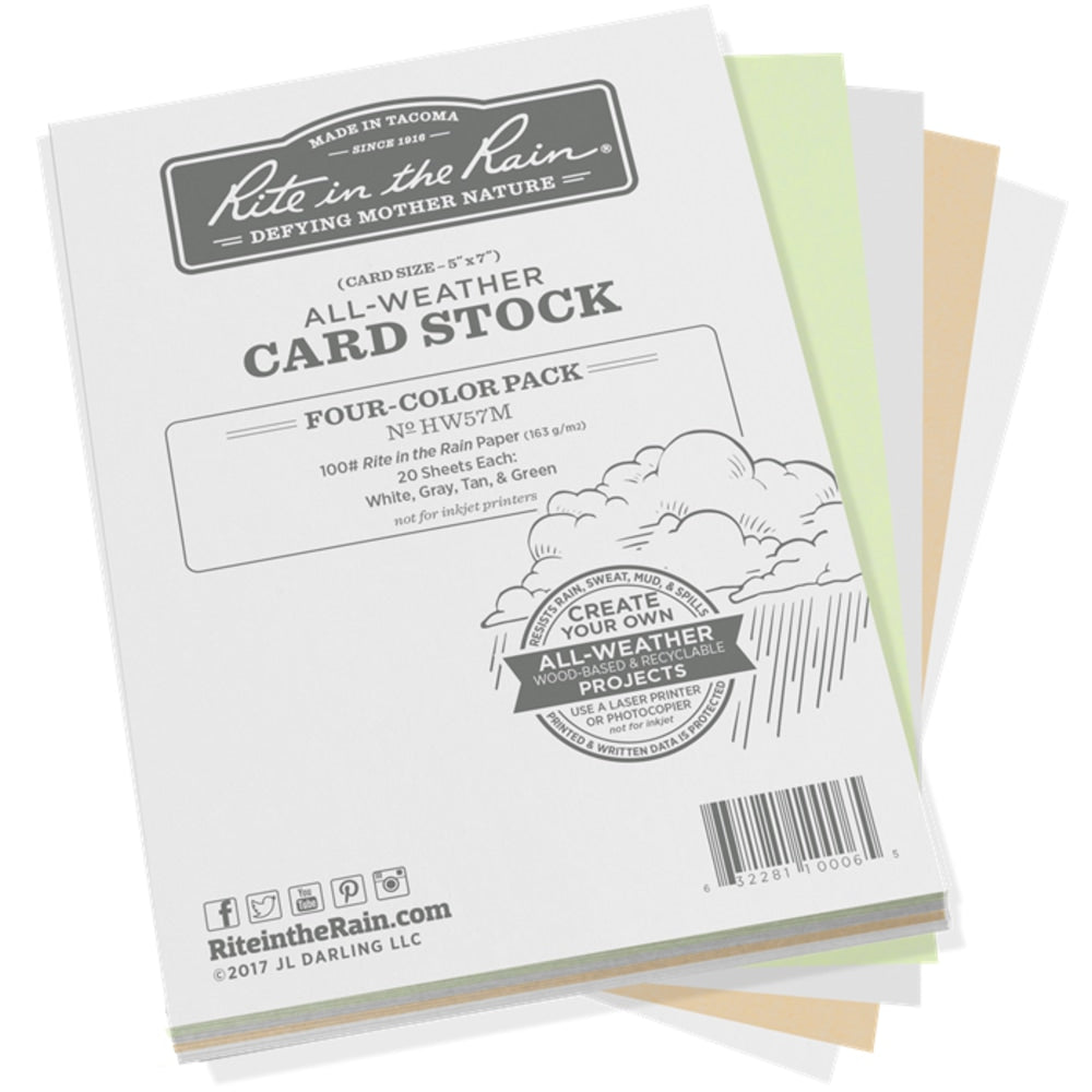 Rite In The Rain All-Weather Card Stock, Assorted Colors, 5in x 7in, 100 Lb, Pack Of 80