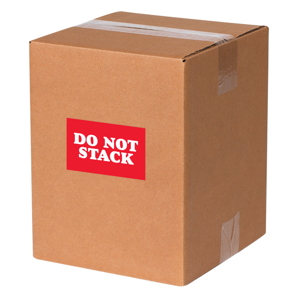 Tape Logic Safety Labels, "Do Not Stack", Rectangular, DL1615, 2in x 3in, Red/White, Roll Of 500 Labels