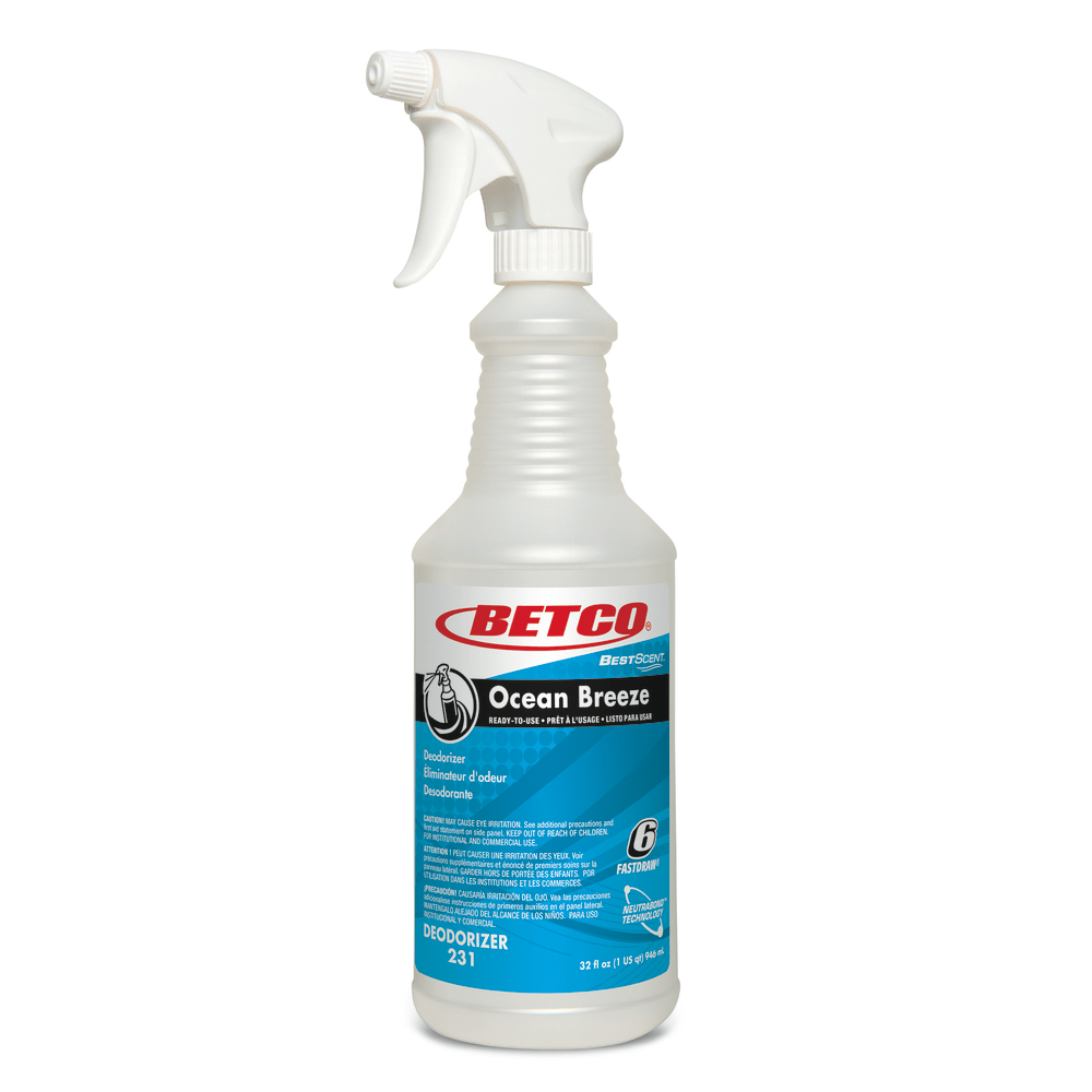 Betco Best Scent Ocean Breeze Spray Bottles, 32 Oz., Pearlized, Case Of 12