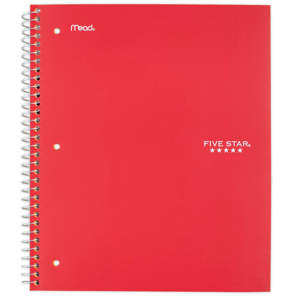 Five Star Wirebound Notebook, 8in x 10-1/2in, 1 Subject, Wide Ruled, 100 Sheets, Fire Red