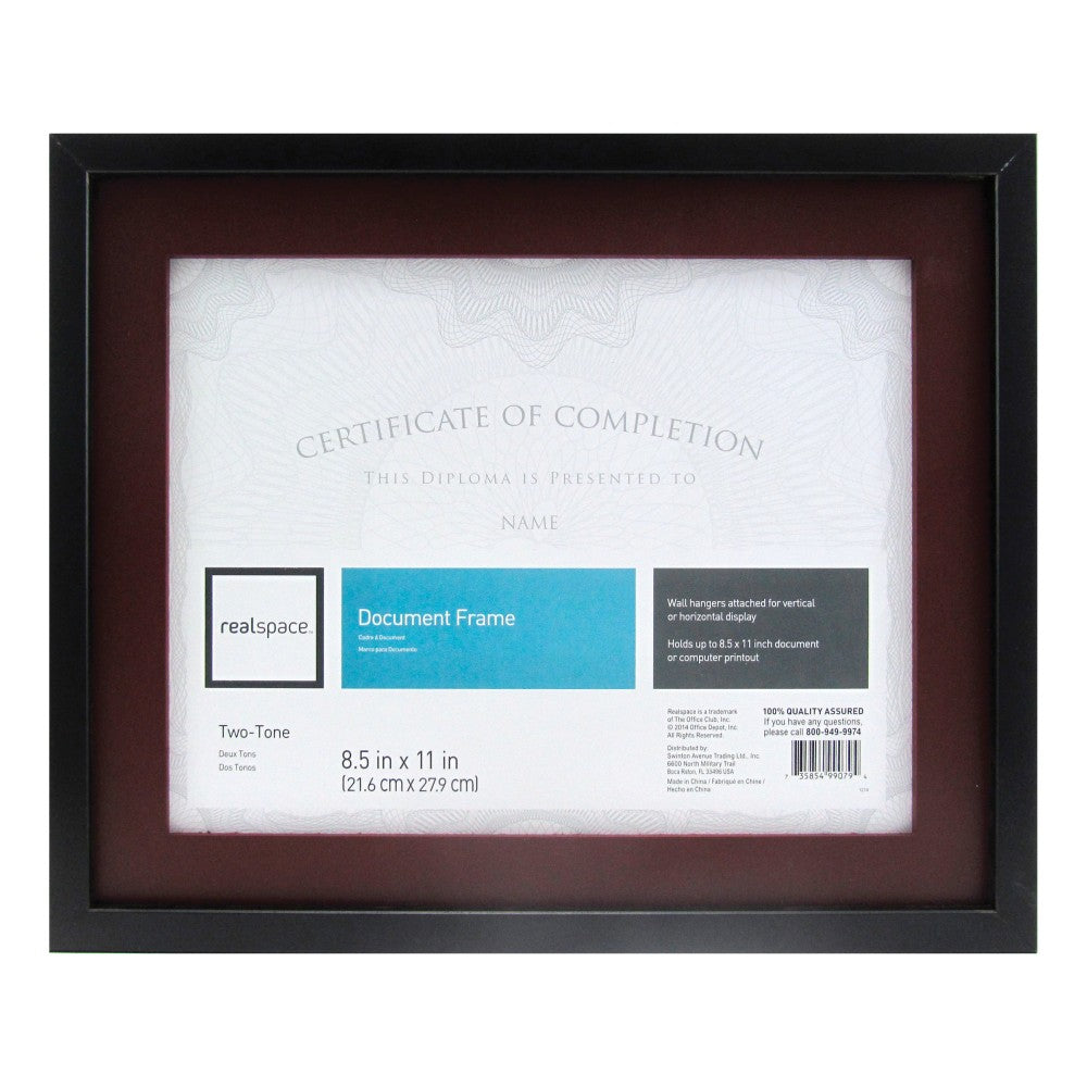 Realspace Photo/Document Frame, Gallery, 11in x 14in With Mat, Black/Brown