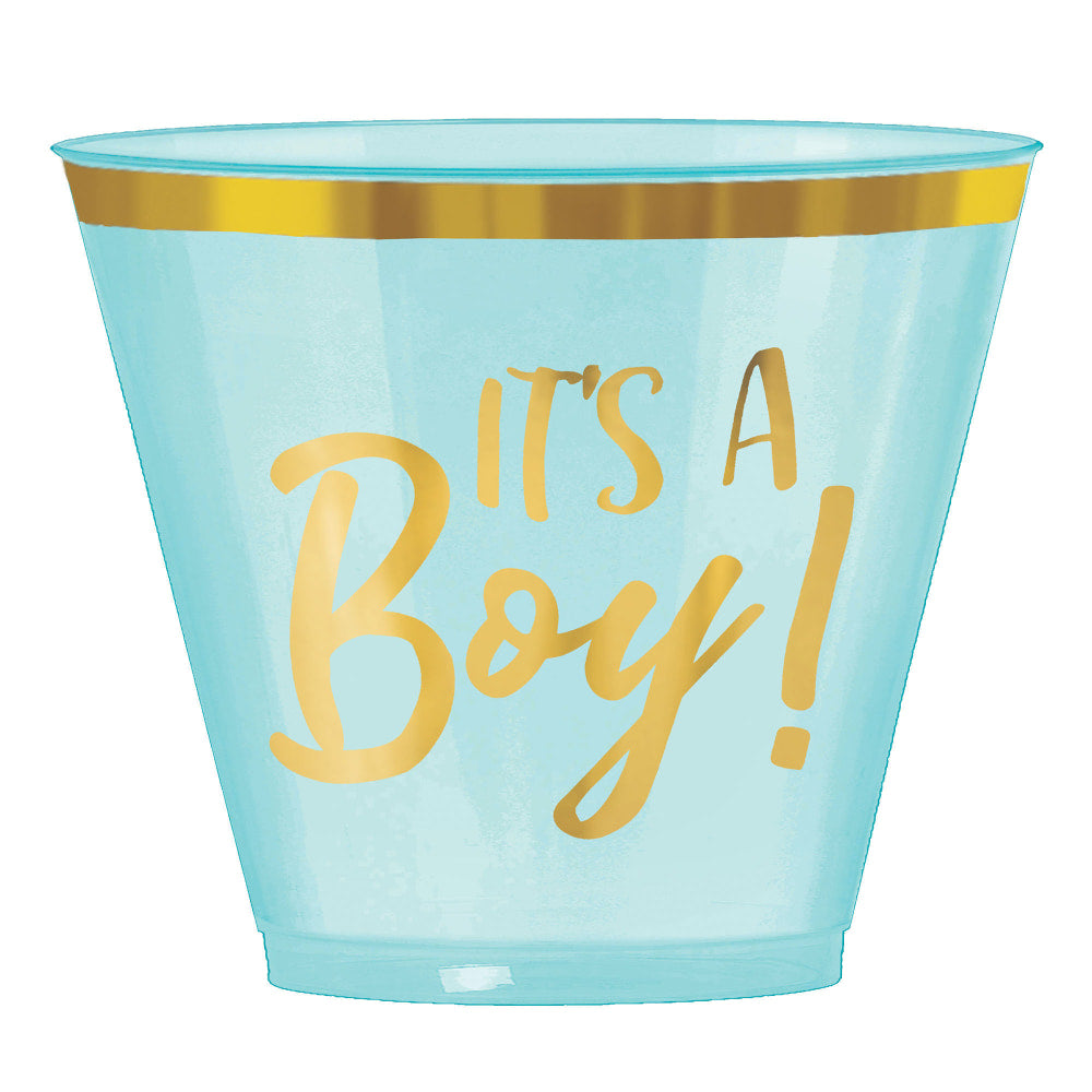 Amscan Oh Baby Boy Plastic Tumblers, 9 Oz, Blue, Pack Of 30 Tumblers