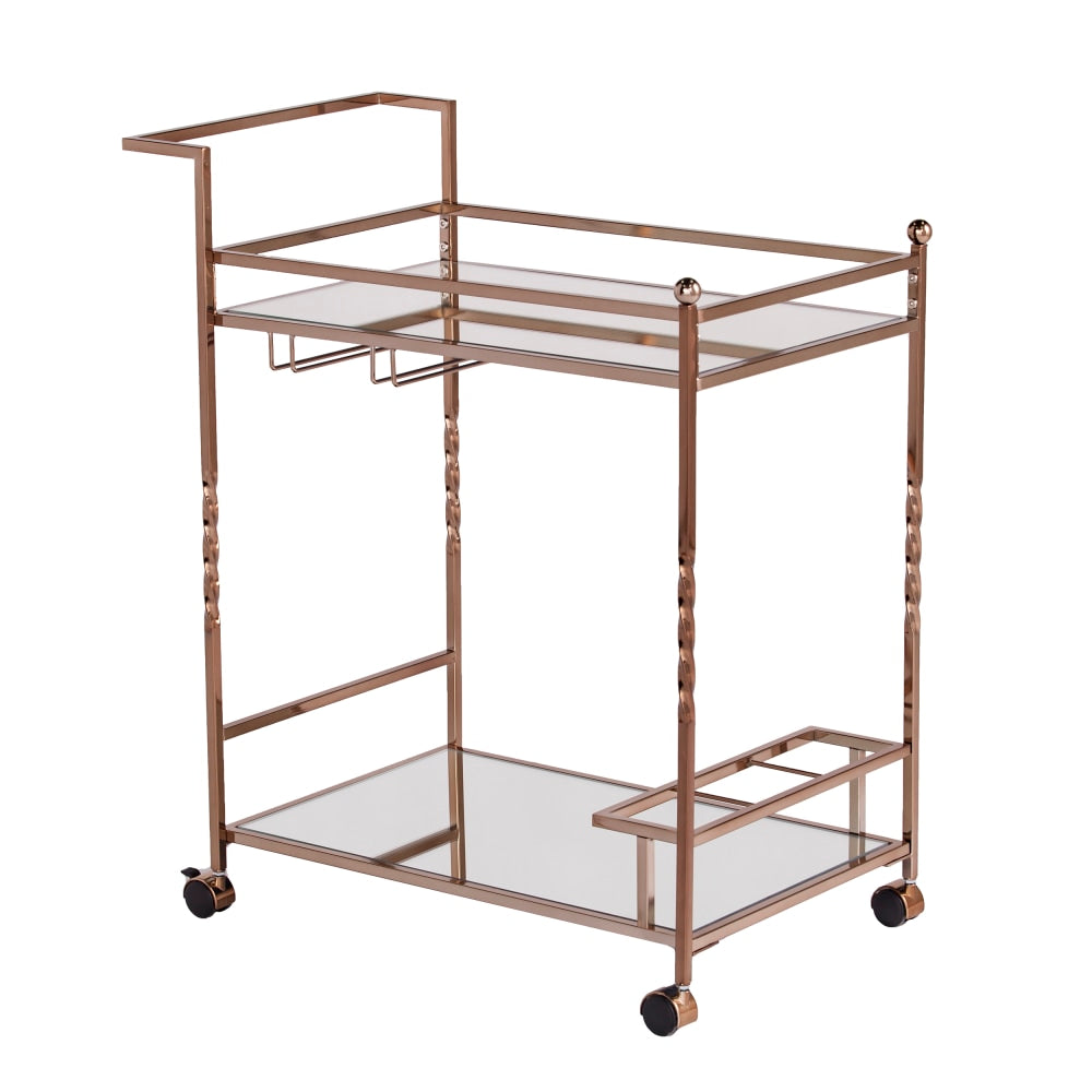 SEI Furniture Ivers 2-Shelf Mirrored Bar Cart, With Bottle Holders And Stemware Racks, 31-1/2inH x 29inW x 15-3/4inD, Champagne