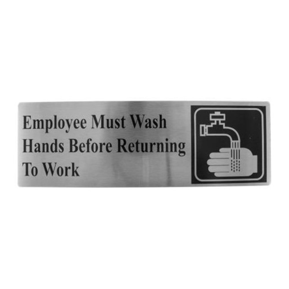 Tablecraft Stainless-Steel Employee Must Wash Hands Sign, 3in x 9in