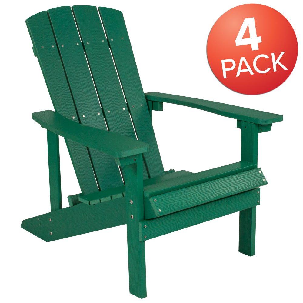 Flash Furniture Charlestown All-Weather Poly Resin Wood Adirondack Chairs, Green, Set Of 4 Chairs