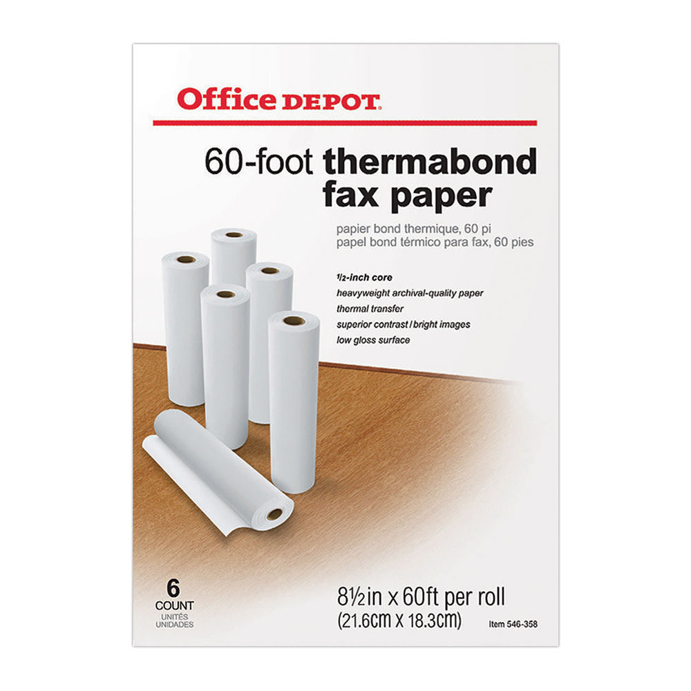 Office Depot Brand Thermabond Fax Paper, 1/2in Core, 60ft Roll, Box Of 6 Rolls