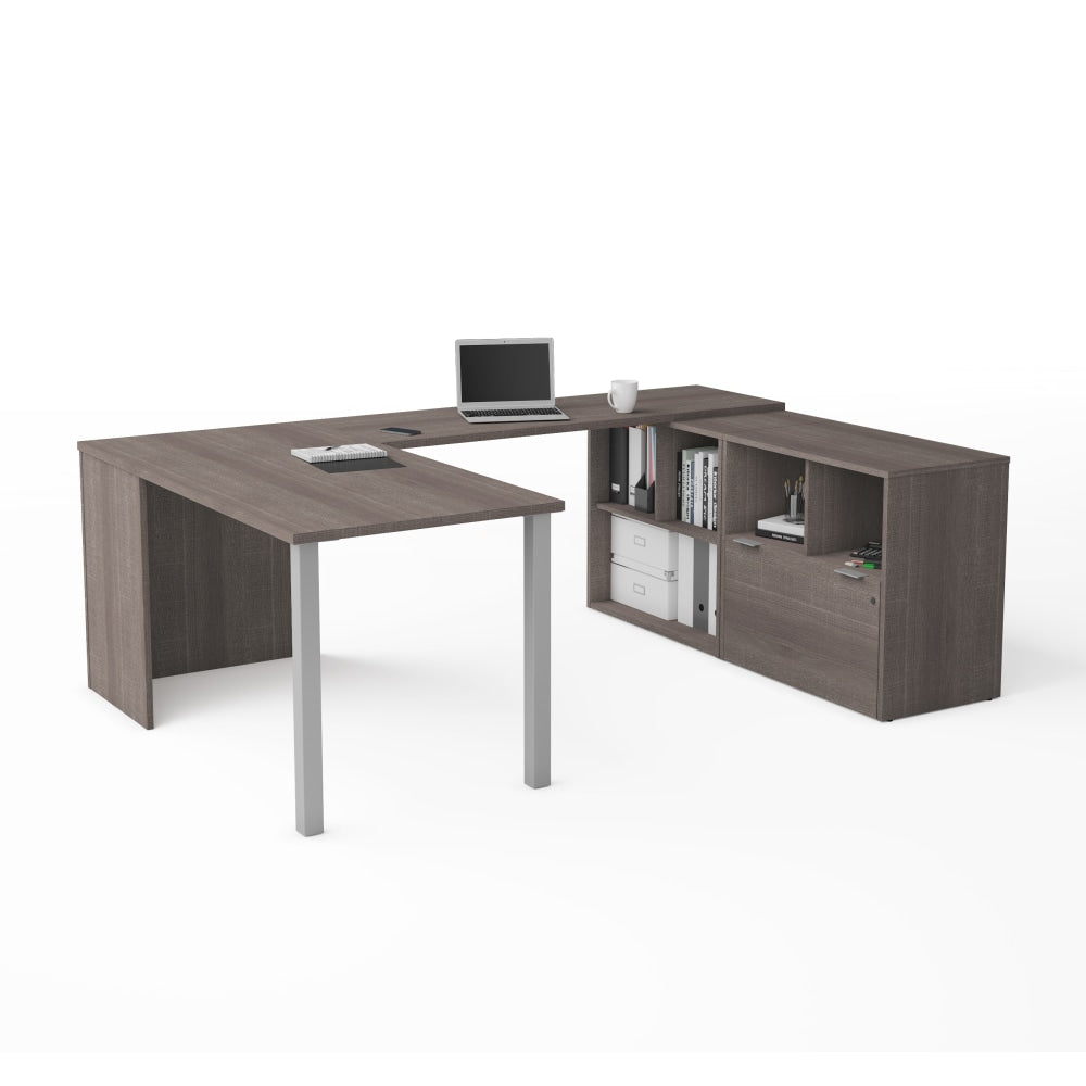 Bestar i3 Plus 61inW U-Shaped Executive Computer Desk, Bark Gray