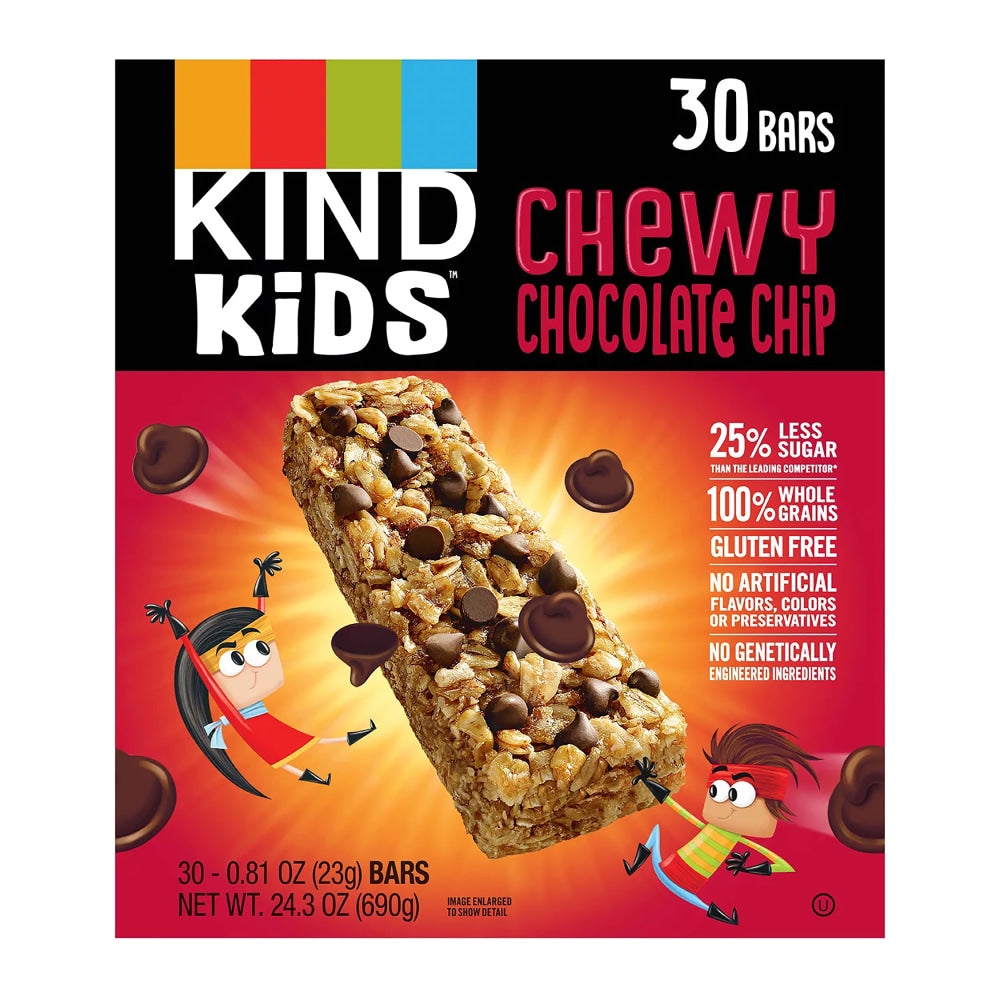 KIND Kids Chewy Chocolate Chip Bars, 0.81 Oz, Pack Of 30 Bars