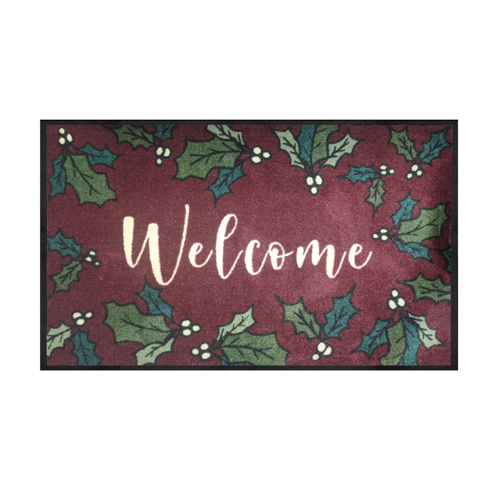 M+A Matting Message Mat, 2ft x 3ft, Welcome Holly Burgundy