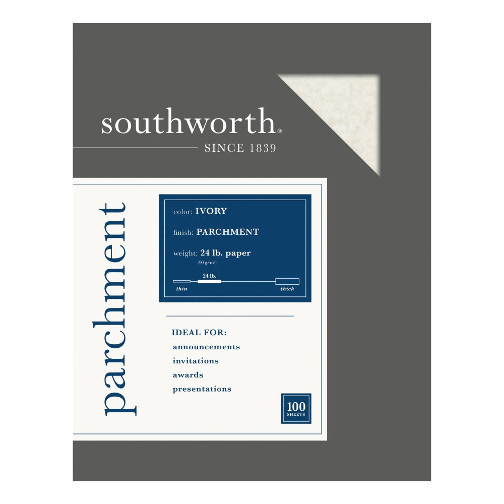 Southworth Parchment Specialty Paper, 8 1/2in x 11in, 24 Lb, Ivory, Pack Of 100