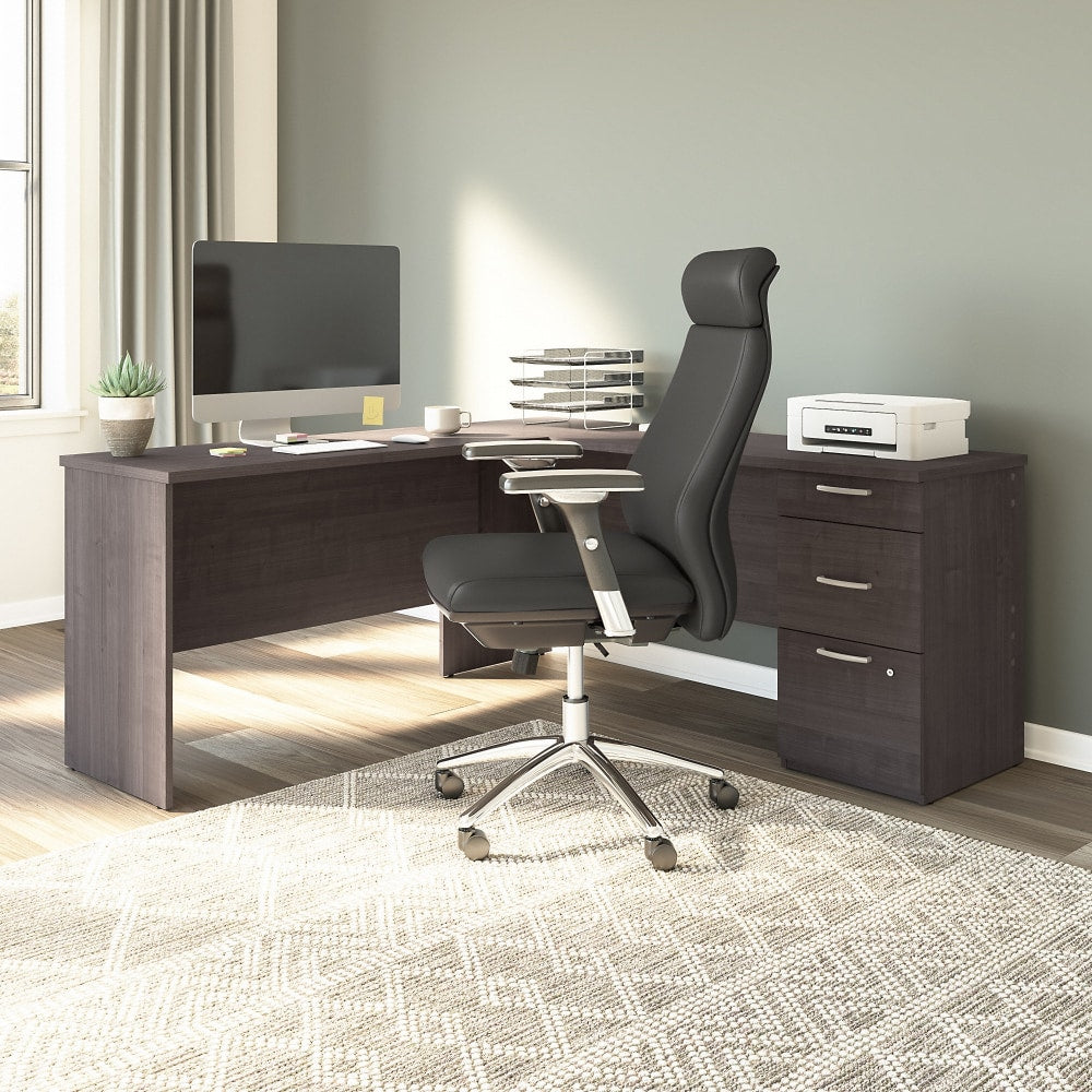 Bestar Logan 65inW L-Shaped Corner Desk With Drawers, Charcoal Maple