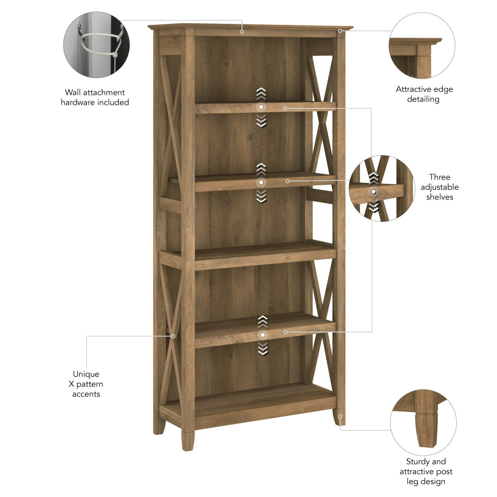 Bush Business Furniture Key West 66inH 5-Shelf Bookcase Set, Reclaimed Pine, Standard Delivery