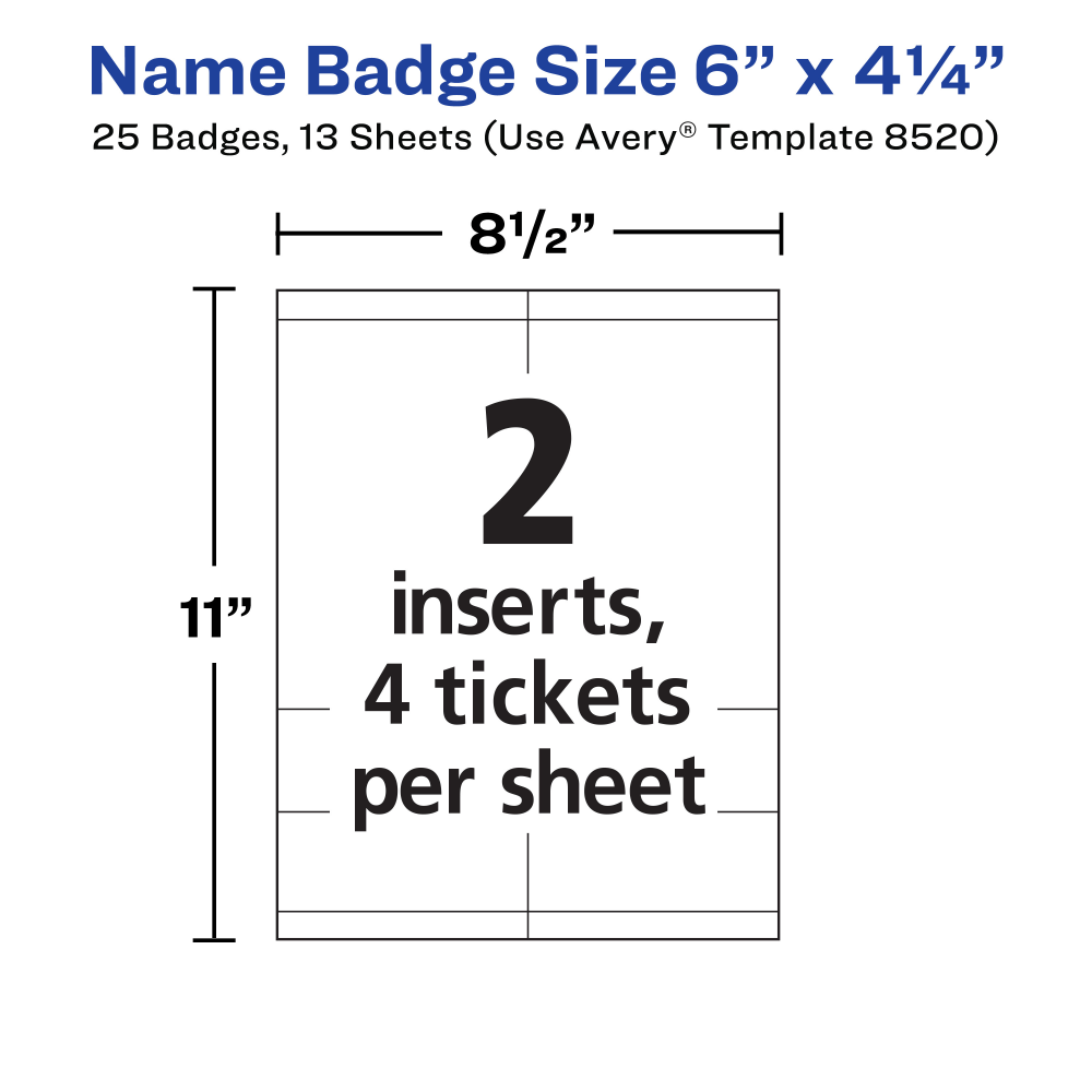 Avery Vertical Name Badge Kit, 6in x 4 1/4in, 8520, White, Pack Of 25 Badges