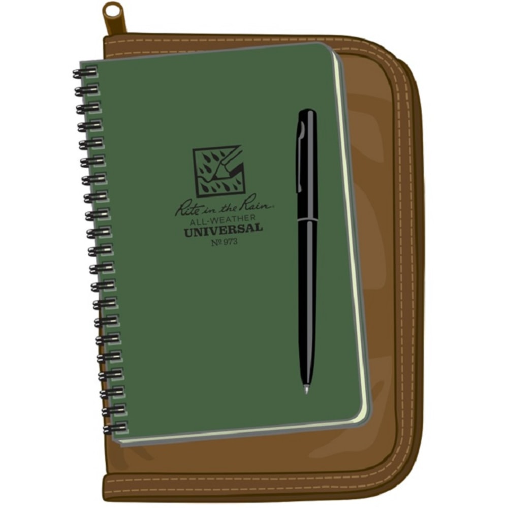 Rite in the Rain All-Weather Spiral Notebooks, With Pen And Cover, Side, Green/Tan, Pack Of 5 Notebooks