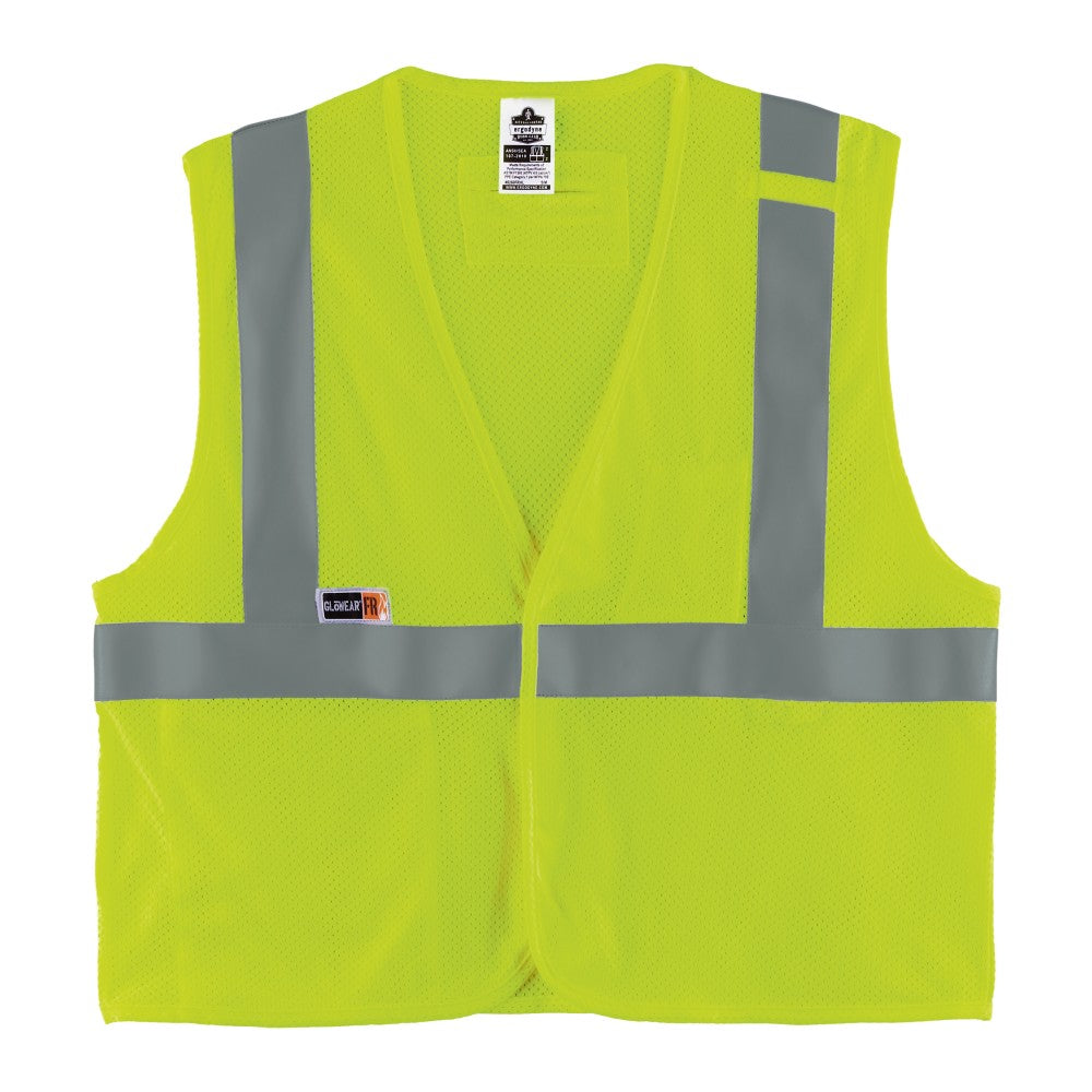 Ergodyne GloWear Flame-Resistant Hi-Vis Safety Vest, Type R, Class 2, Small/Medium, Lime