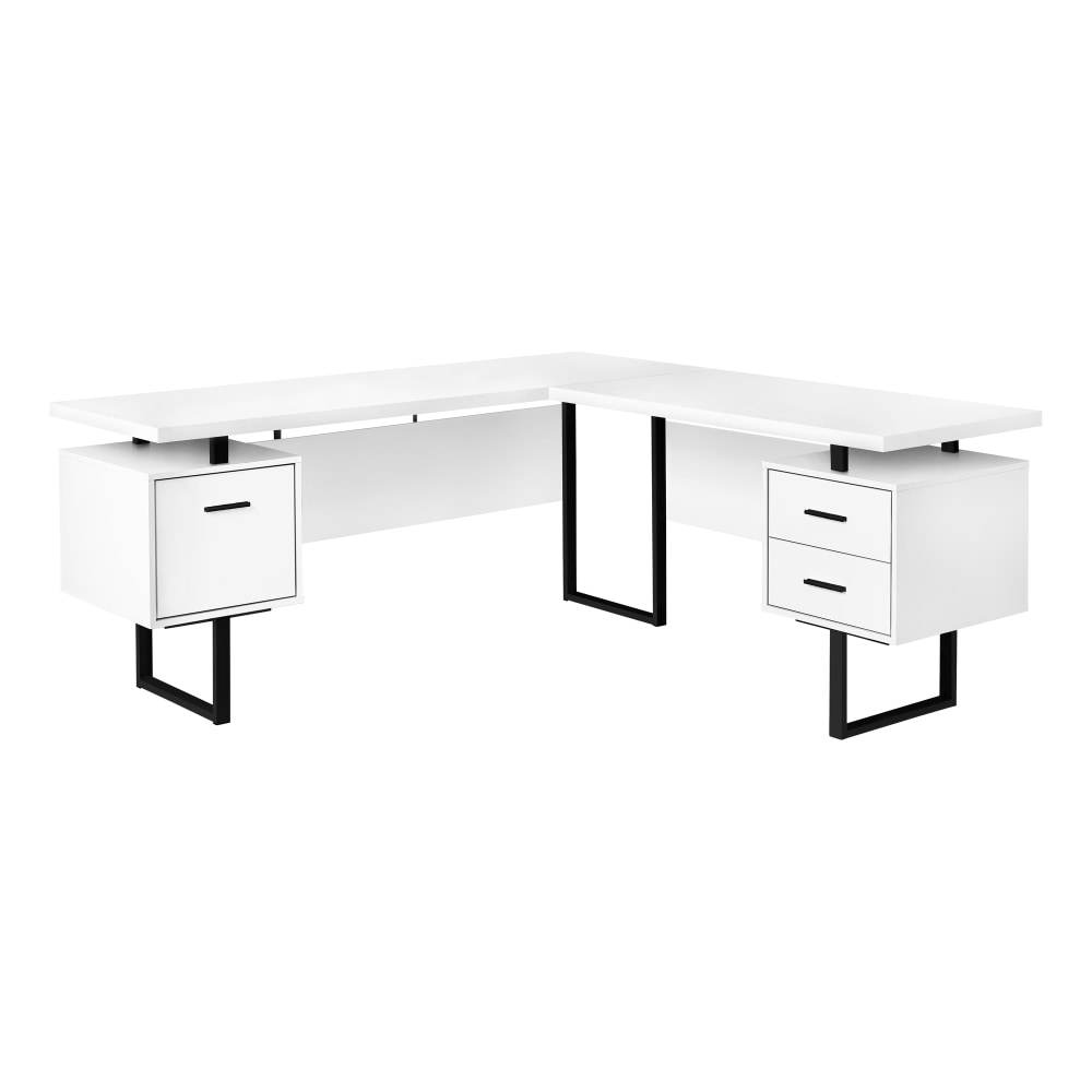 Monarch Specialties Dallas 71inW L-Shaped Corner Desk, White/Black