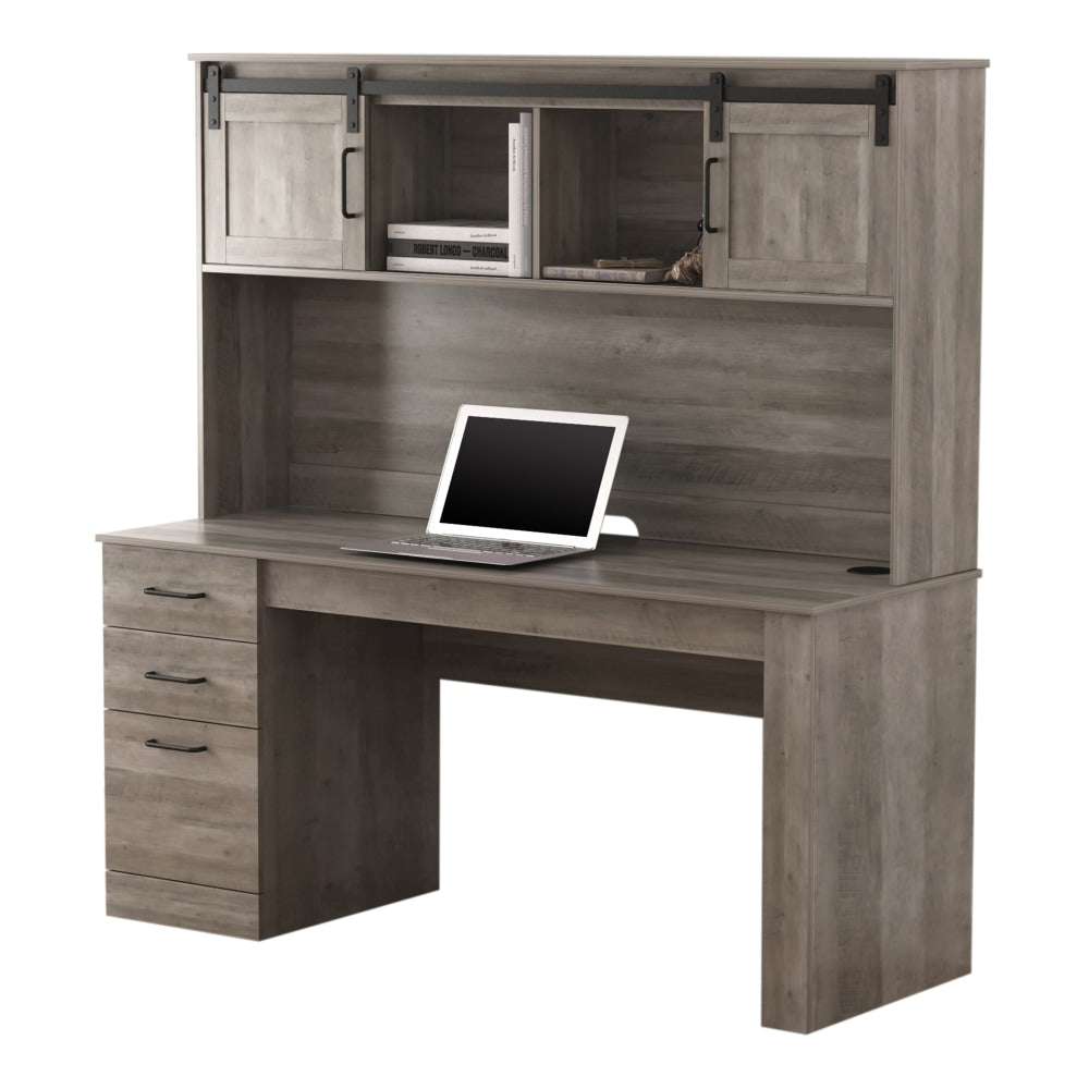 Realspace Peakwood 65inW Computer Desk With Hutch And Wireless Charging, Smoky Brown