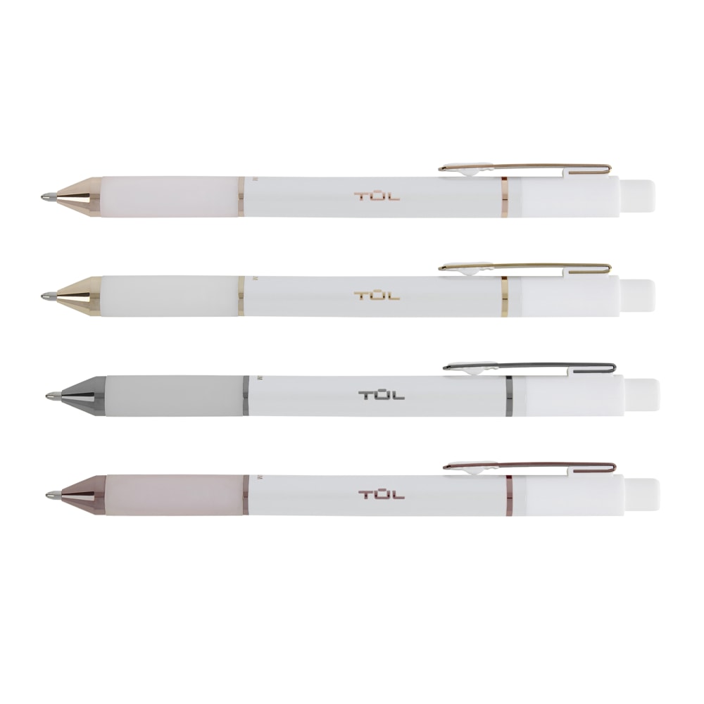 TUL BP Series Retractable Ballpoint Pens, Medium Point, 1.0 mm, Pearl White Barrel, Blue Ink, Pack Of 12 Pens