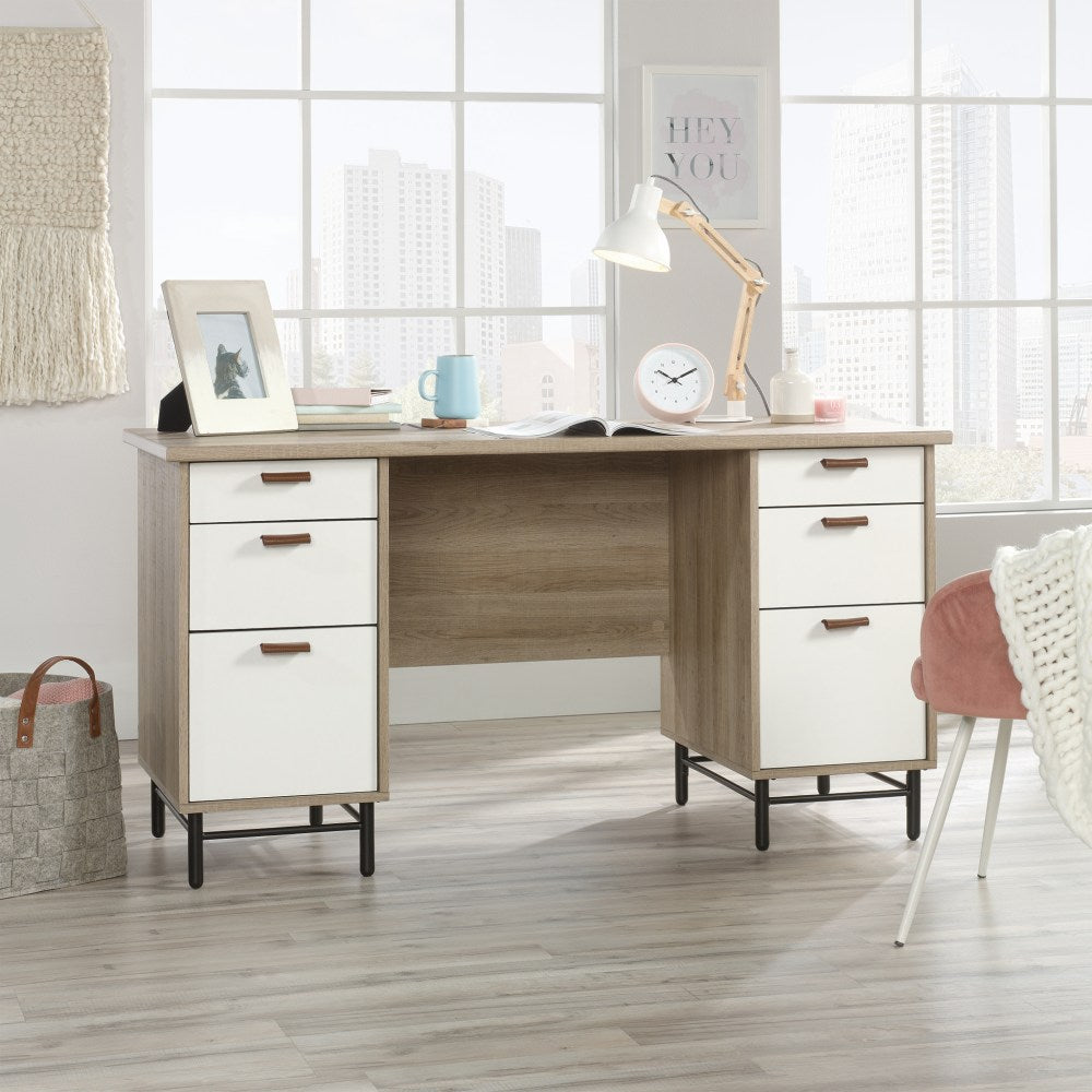 Sauder Anda Norr 57inW Executive Computer Desk, Sky Oak/White