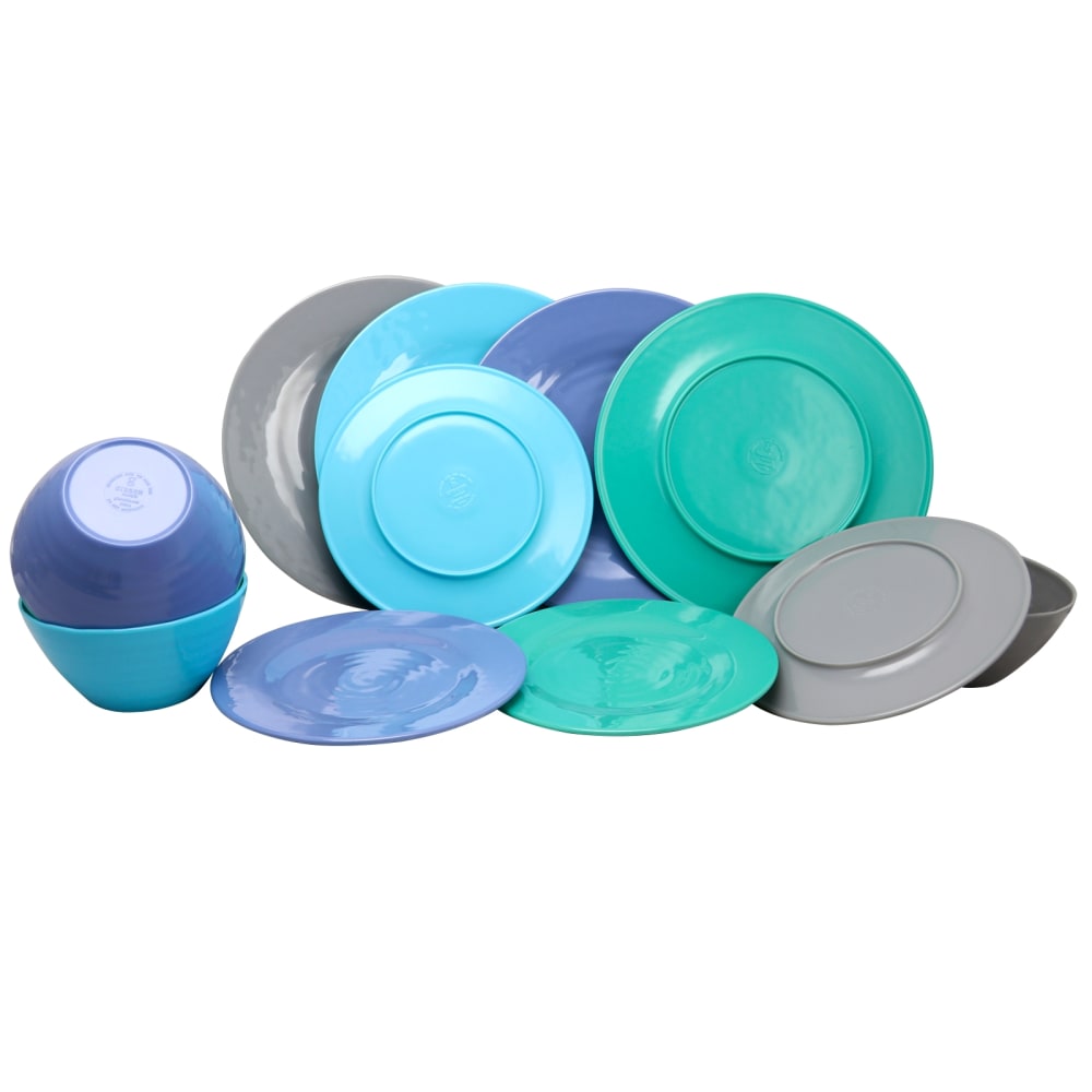 Gibson Brist 12-Piece Dinnerware Set, Gray/Blue/Light Blue/Teal