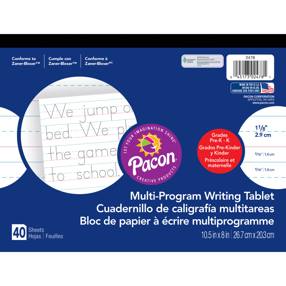 Pacon Multi-Program Handwriting Tablets, 10-1/2in x 8in, White, 40 Sheets Per Tablet, Set Of 12 Tablets