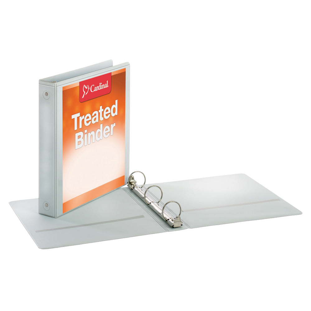 Cardinal Treated ClearVue Locking 3-Ring Binder, 1 1/2in Round Rings, 52% Recycled, White