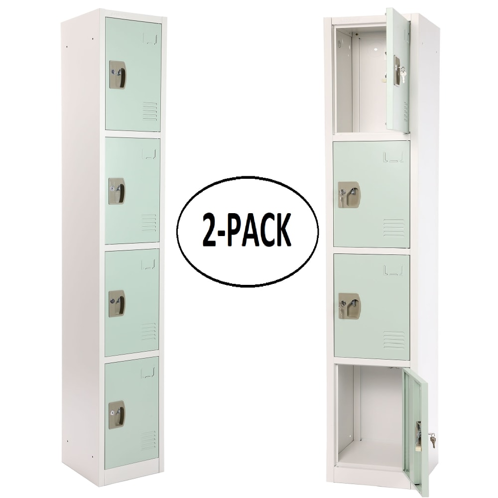 Alpine AdirOffice 4-Tier Steel Lockers, 72inH x 12inW x 12inD, Misty Green, Pack Of 2 Lockers