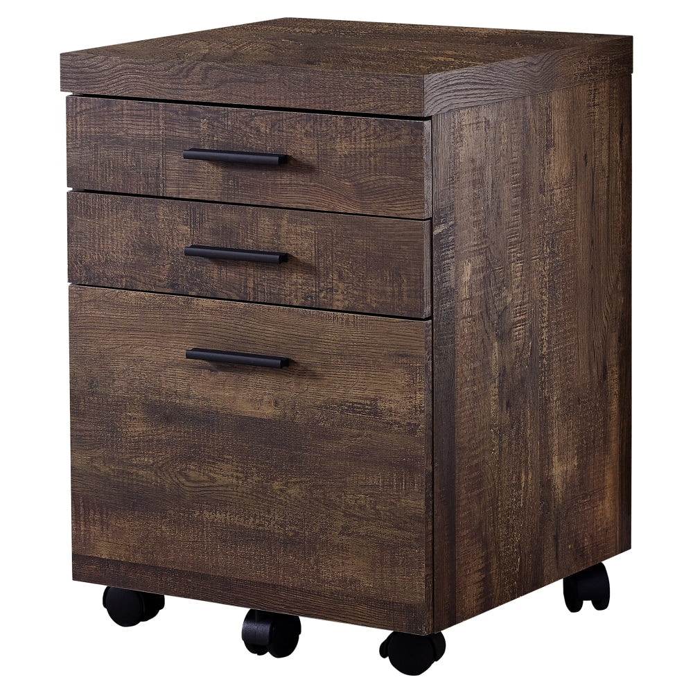 Monarch Specialties 17-3/4inD Vertical 3-Drawer File Cabinet, Brown Wood Grain