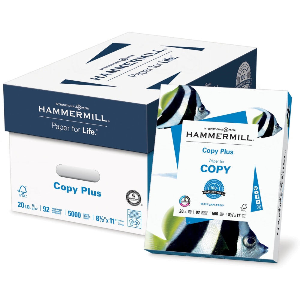 Hammermill Copy Plus Multi-Use Printer & Copy Paper, White, Letter (8.5in x 11in), 5000 Sheets Per Case, 20 Lb, 92 Brightness, Case Of 10 Reams