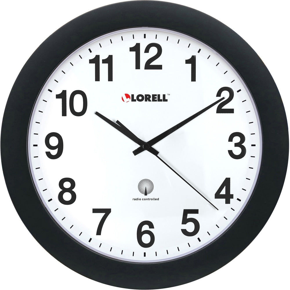 Lorell 12in Round Radio Controlled Wall Clock, Black