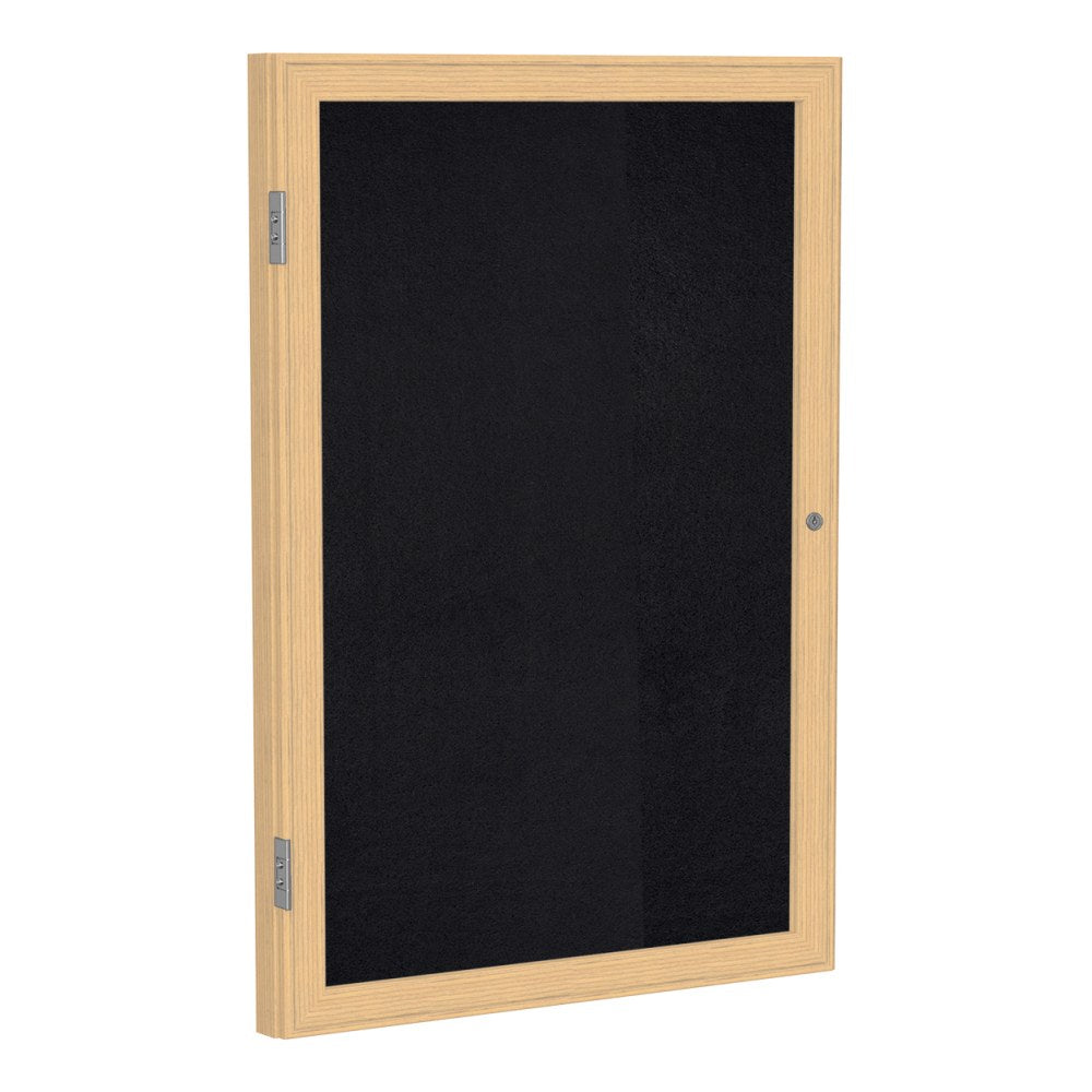 Ghent 1-Door Enclosed Rubber Bulletin Board, 36inx 30in, 90% Recycled, Black Oak Wood Frame