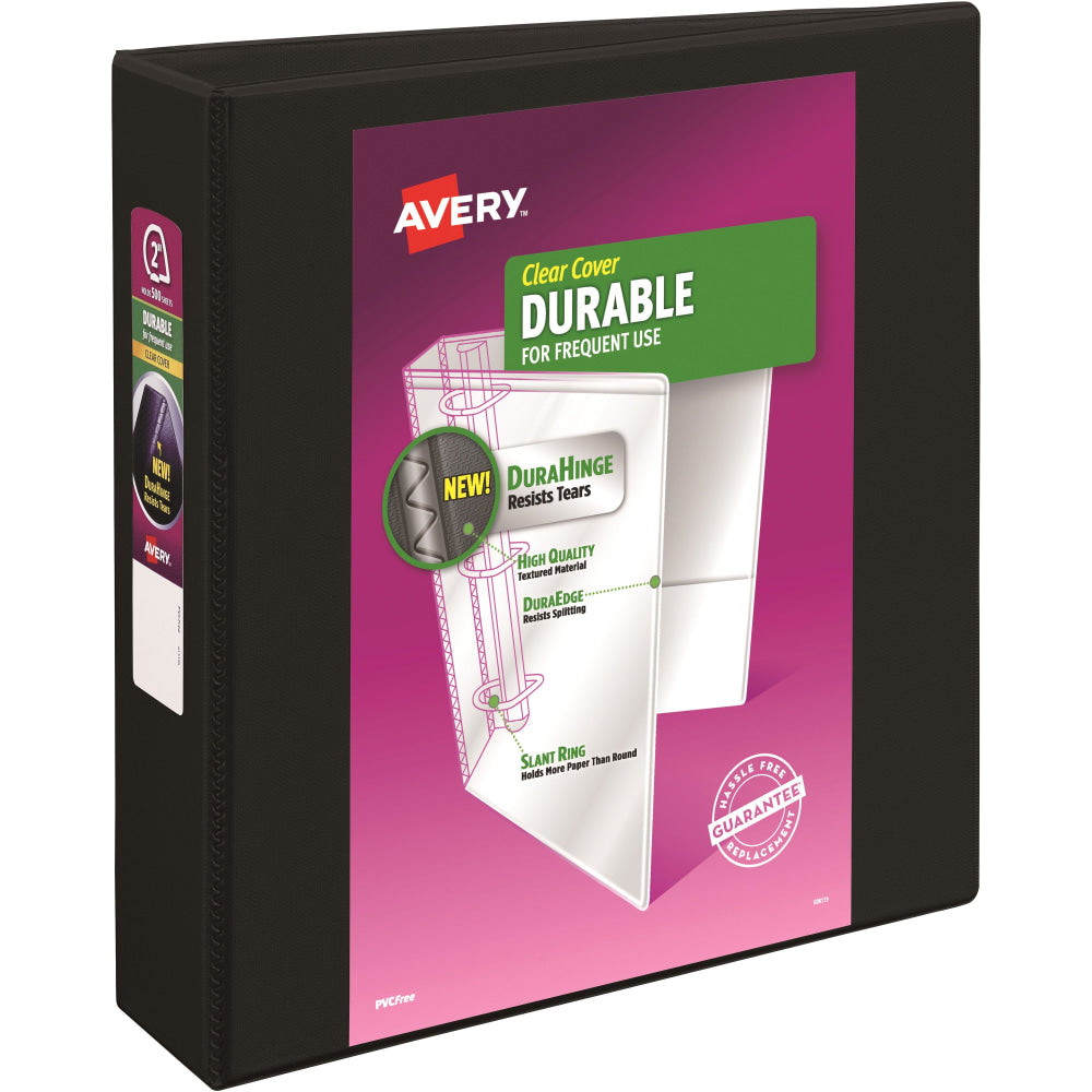 Avery Durable View 3-Ring Binder With EZ-Turn Rings, 2in D-Rings, 40% Recycled, Black