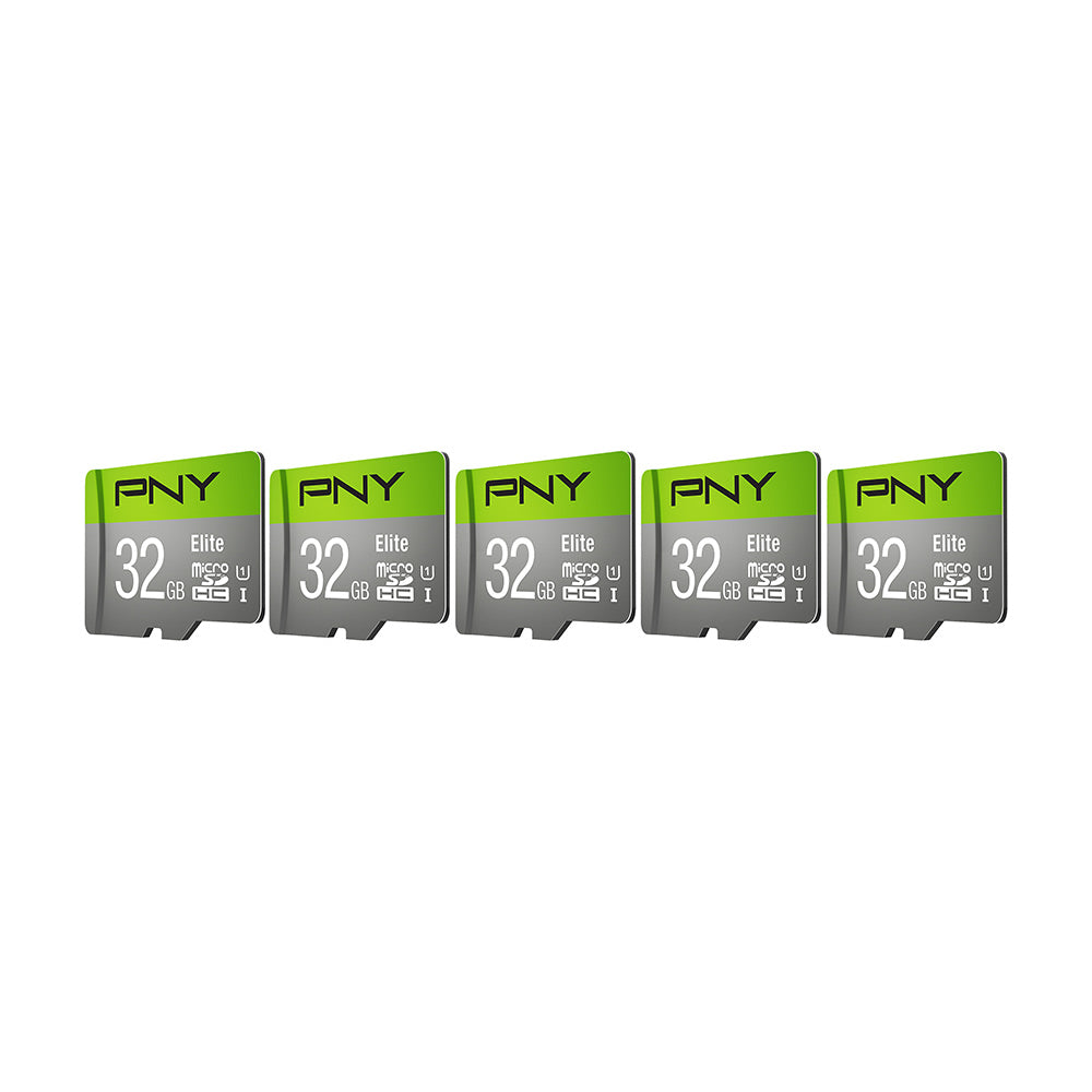 PNY Elite Class 10 U1 100 Mbps microSDHC Flash Memory Cards, 32GB, Pack Of 5 Memory Cards