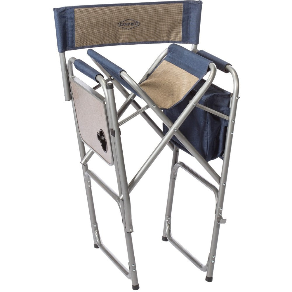 Kamp-Rite High-Back Director's Chair With Side Table And Cooler, Tan/Blue