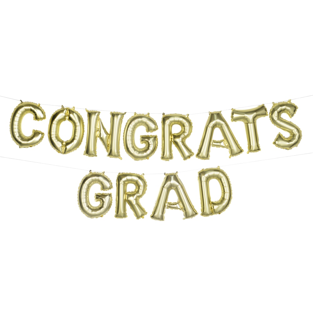 Amscan Congrats Grad Air-Filled Balloon Letter Banner Kit, 16in, Gold