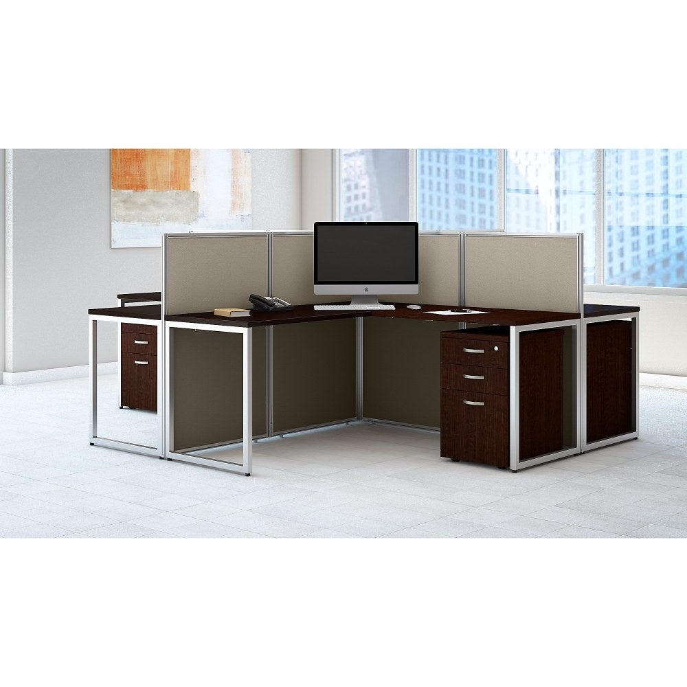 Bush Business Furniture Easy Office 60inW 4-Person L-Desk Open Office With Four 3-Drawer Mobile Pedestals, 44 15/16inH x 119 1/8inW x 119 1/8inD, Mocha Cherry, Standard Delivery