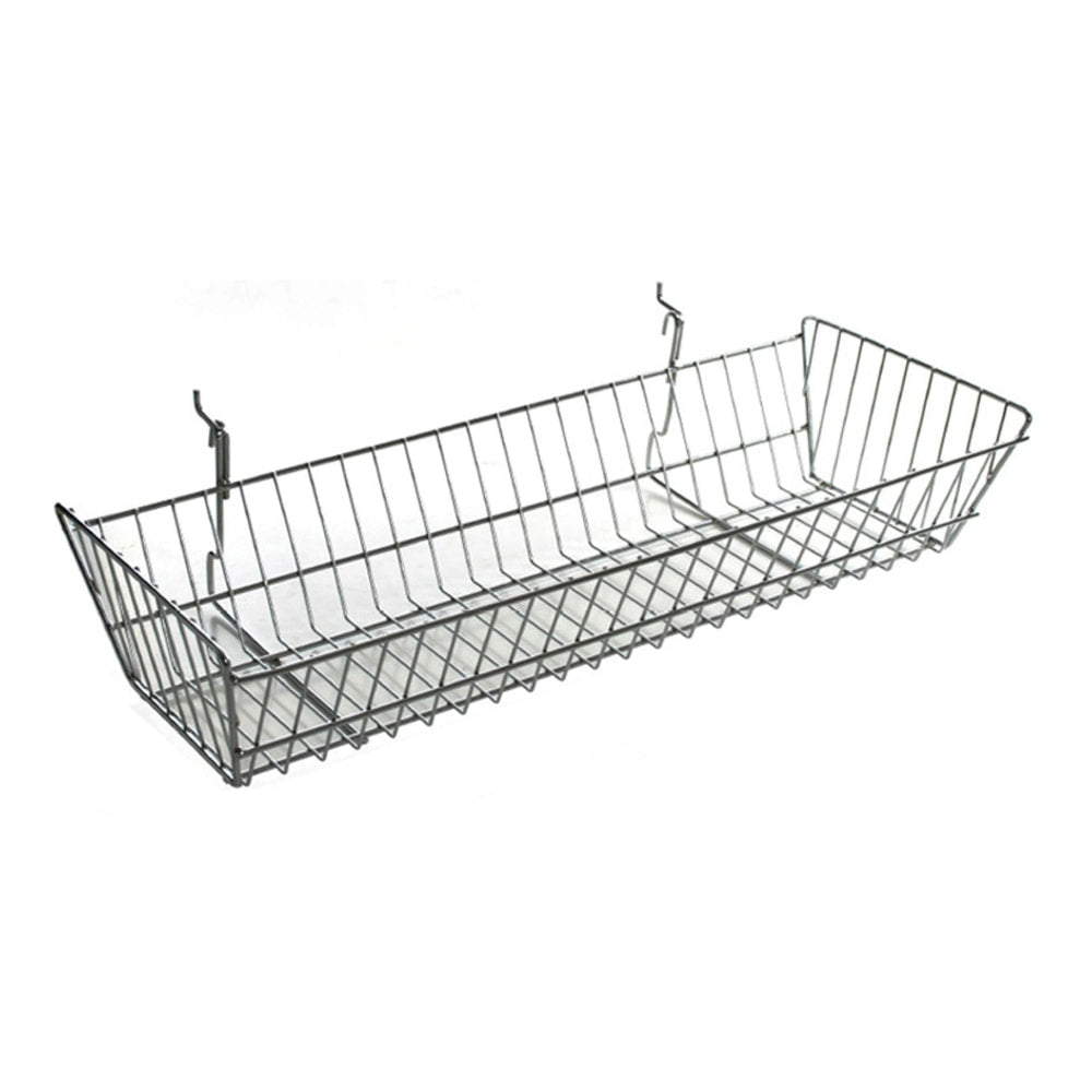 Azar Displays Chrome Wire Baskets, Small Size, 5 3/8in x  24 1/4in x  6 1/4in, Silver, Pack Of 2