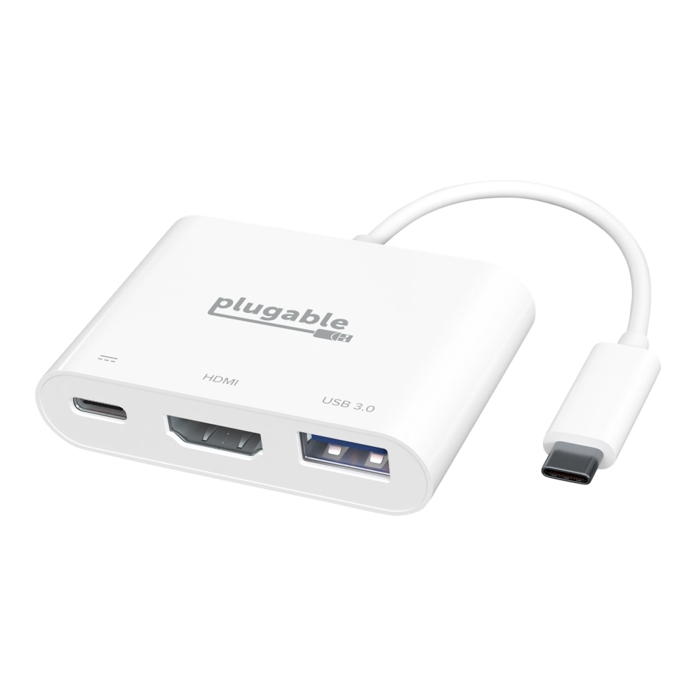 Plugable USB-C Multiport Adapter - for Notebook/Monitor - 60 W - USB Type C - 4K - 3840 x 2160 - 1 x USB Type-A Ports - USB Type-A - 1 x USB Type-C Ports - USB Type-C - 1 x HDMI Ports - HDMI - White