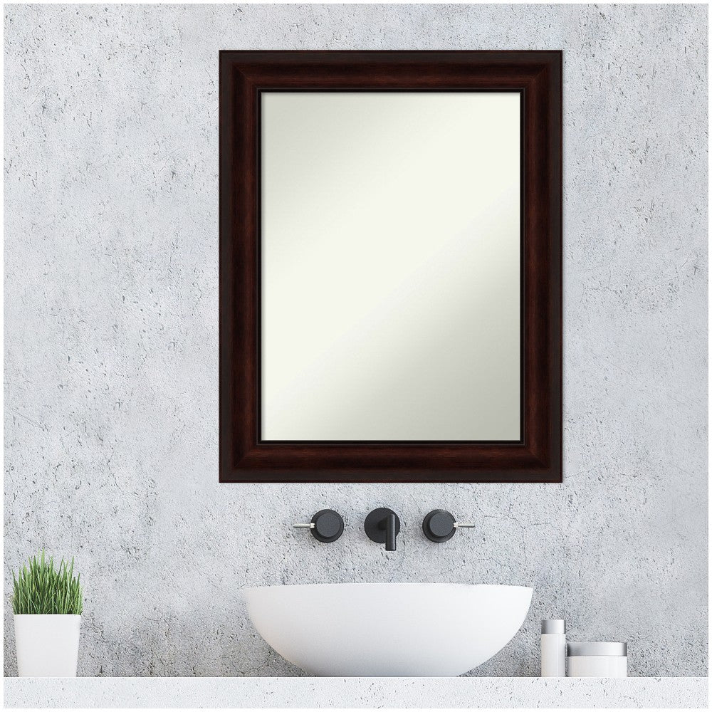 Amanti Art Non-Beveled Rectangle Framed Bathroom Wall Mirror, 29in x 23in, Coffee Bean Brown