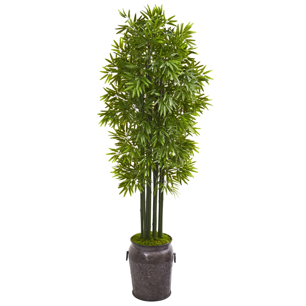 Nearly Natural Bamboo Tree 6'H Artificial Plant With Planter, 72inH x 28inW x 21inD, Green/Gray