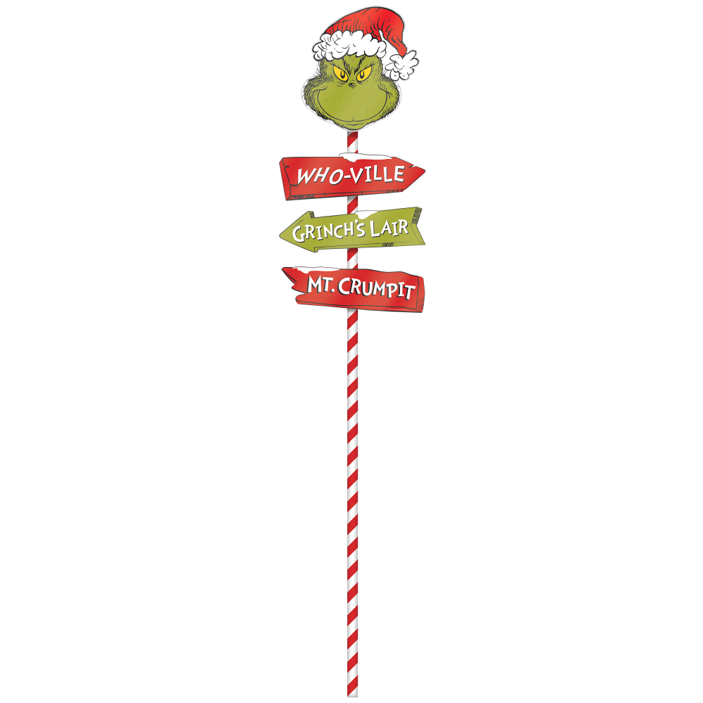 Amscan 190974 Christmas Grinch Directional Metal Yard Stake, 42inH x 10inW x 10inD, Multicolor