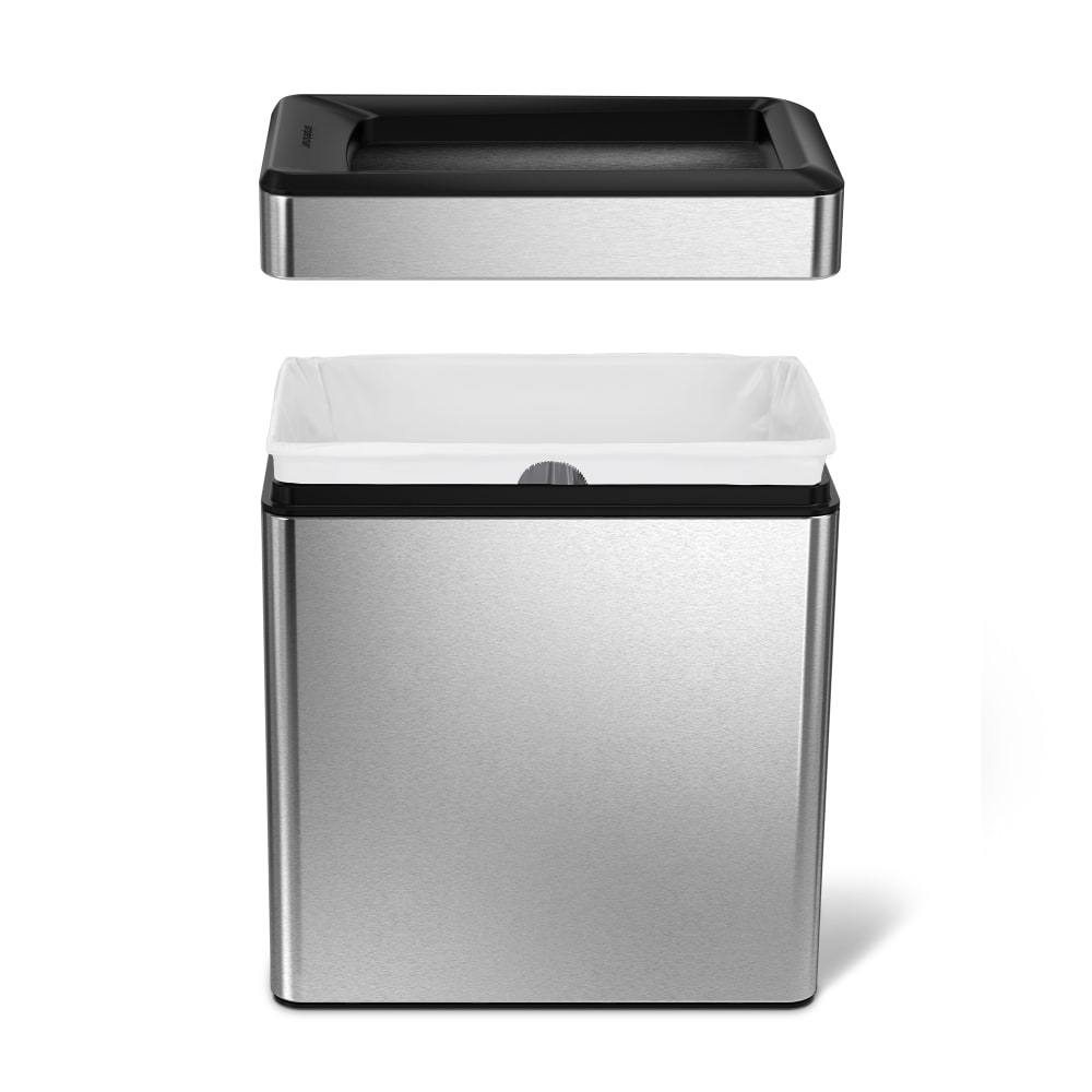 simplehuman Rectangular Open-Top Metal Trash Can, 2.6 Gallons, 13-1/16inH x 6-1/4inW x 11-3/10inD, Brushed Stainless Steel