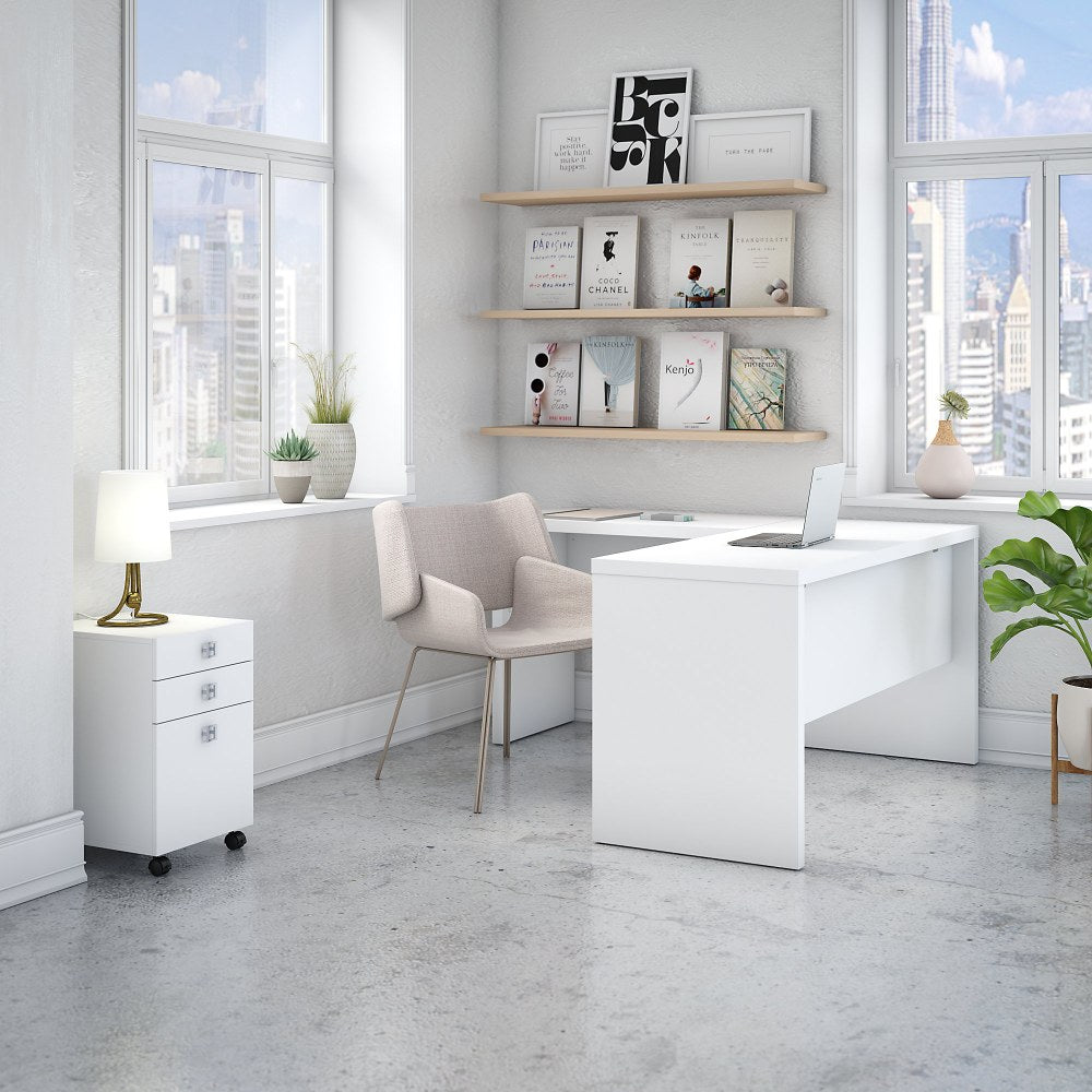 Bush Business Furniture Echo 60inW L-Shaped Corner Desk With Mobile File Cabinet, Pure White, Standard Delivery