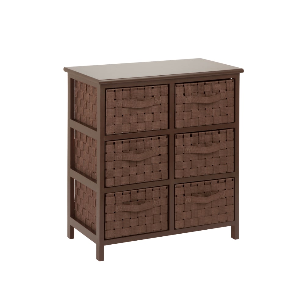 Honey-can-do TBL-03758 Woven Strap 6 Drawer Chest with Wooden Frame - 21.5in x 12in x 24in - 6 x Drawer(s) - Java Brown - Wood, Natural Wood, Fabric