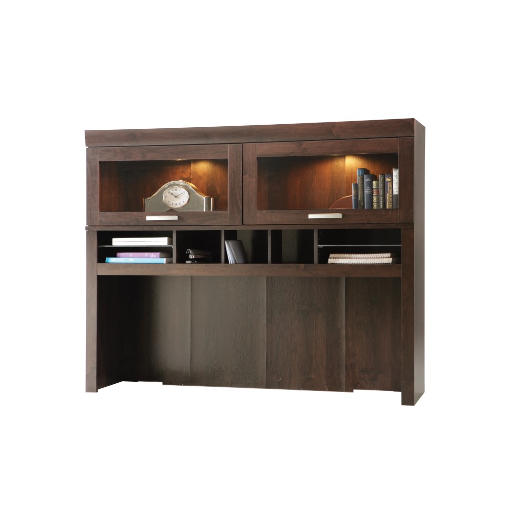 Sauder Office Port Computer Credenza Hutch, Dark Alder