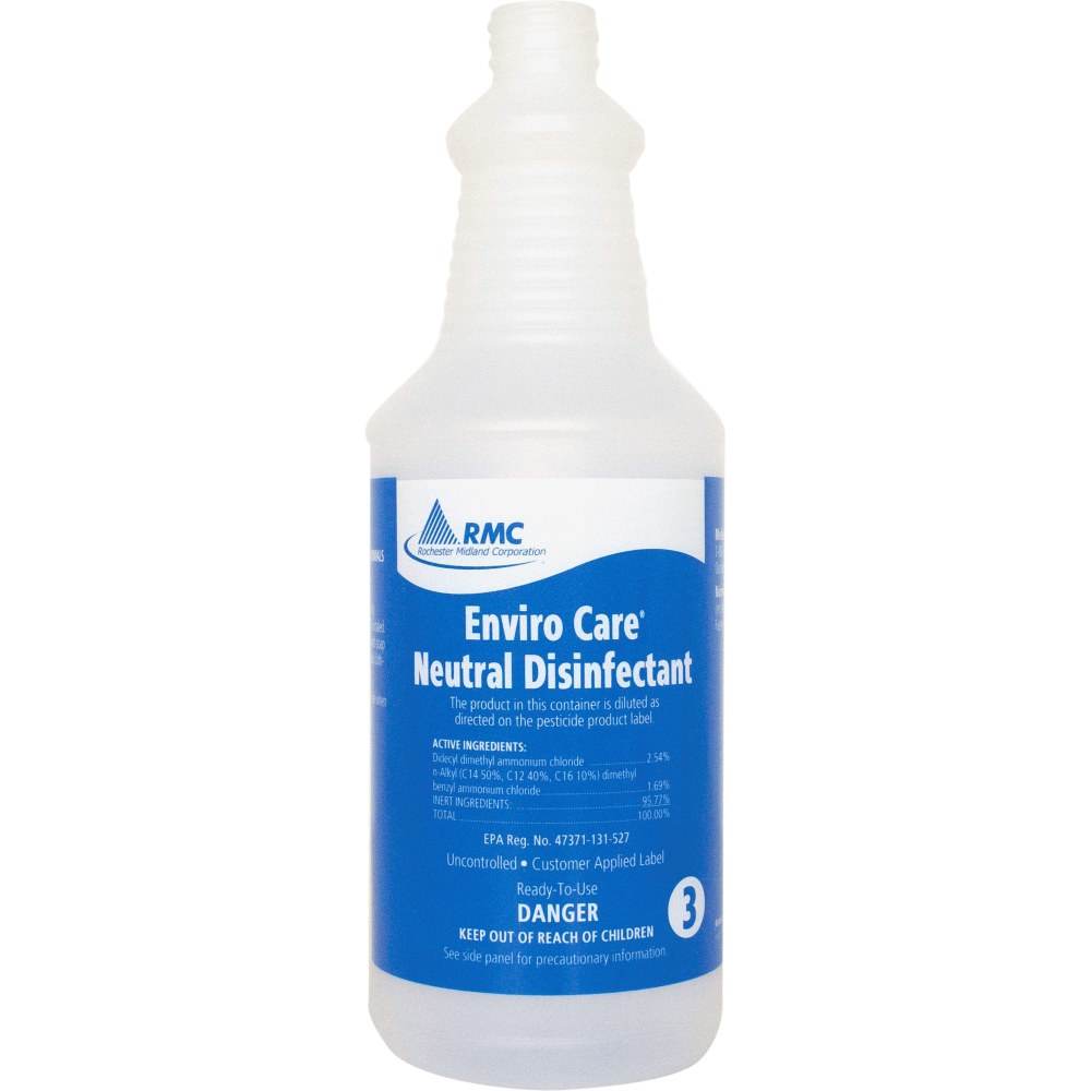 RMC Snap! Trigger Bottle For RMC Enviro Care Neutral Disinfectant, 1 Qt, Clear Frosted, Pack Of 48